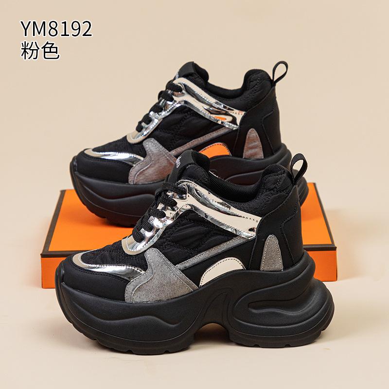 Super high heel dad shoes spring and autumn new leather platform short casual muffin 36 чёрный