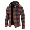 Men's Fall and Winter Knitted Zipper Jacket Hooded Plaid Jacket Outdoor Windproof Knitted Cardigan