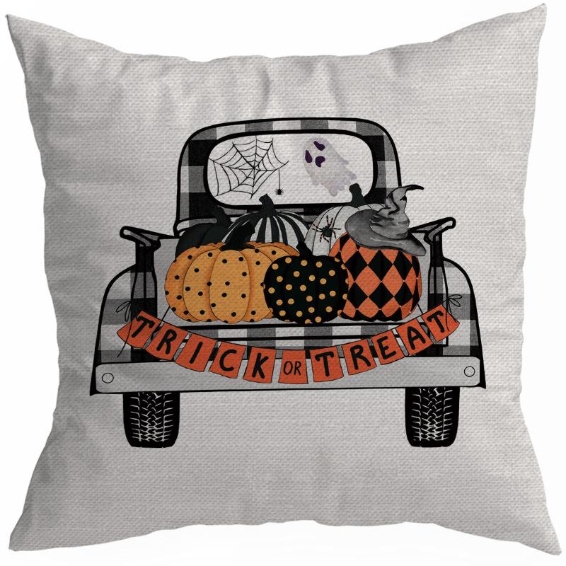 New Style 45x45cm Halloween Cushion Cover Linen Pillowcase Pumpkin Grimace Print Festival Party Decorative Pillow Covers, 1PC