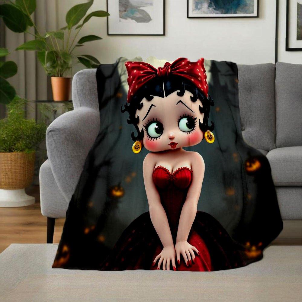 Halloween Red Dress with Polka Dot Bow Spooky Costume for WomenBlanket Flannel Throw Blanket for Sofa, Bed, Travel, Camping, Office, Couch, Chair
