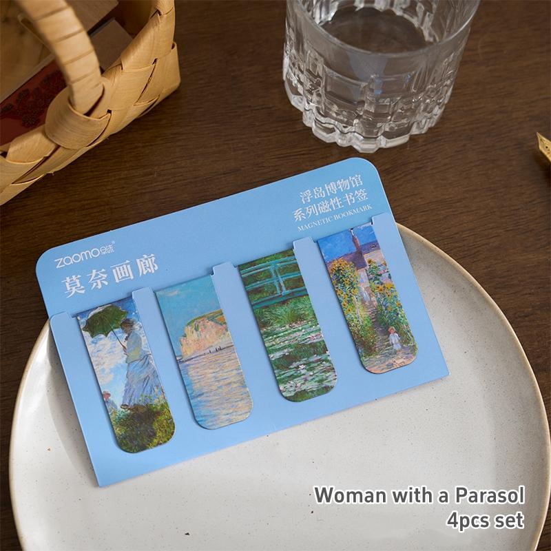 4pcs Retro Painting Magnetic Bookmarks Pack for Books Monet Mucha Gallery Page Clips Book Marker Unique Reading Gift