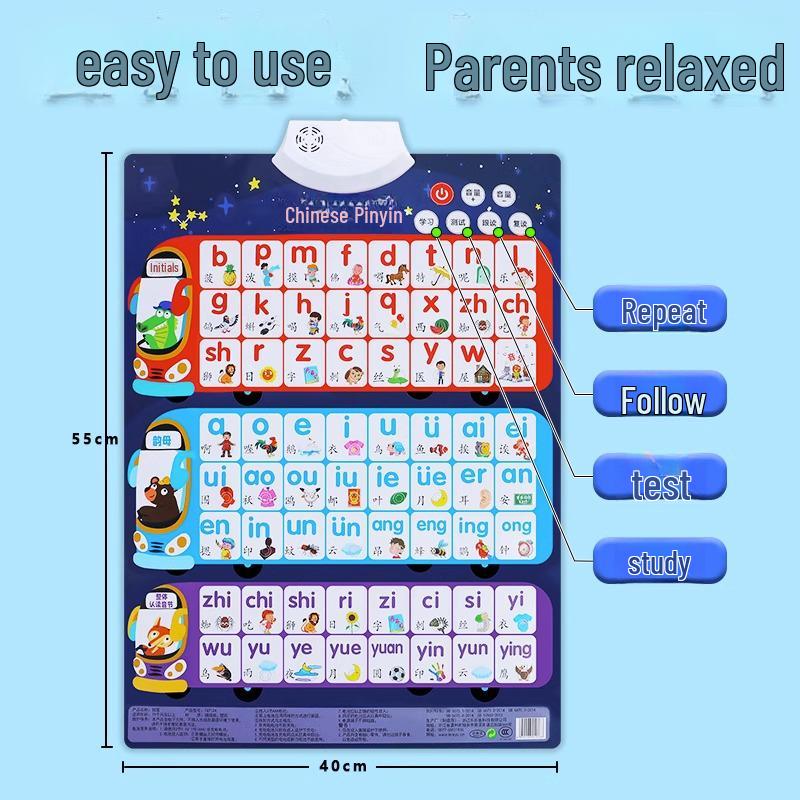 Chinese Pinyin Alphabet Wall Chart for Early Learners - First Grade Initials & Finals Training Tool