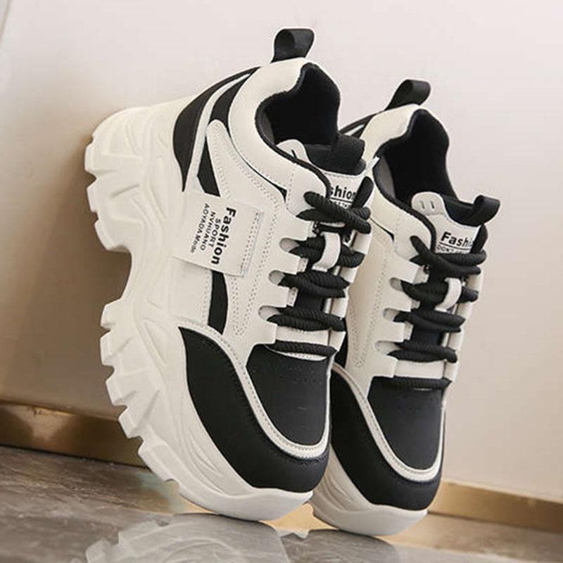 Fashion Fashion 2025 Spring Autumn Platform Sneakers Women Shoes Korean Lace Up Chunky Sneakers Mixed Color Women's Vulcanize Shoes