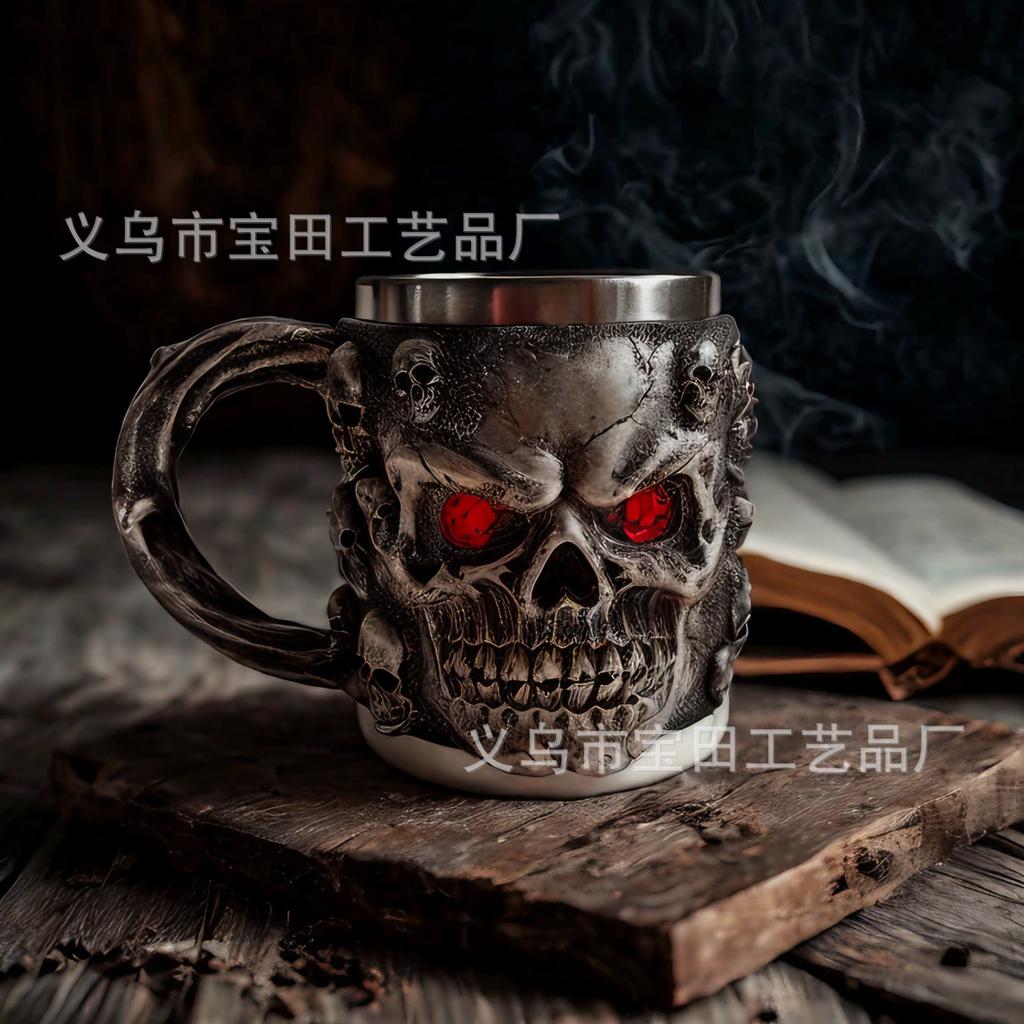 Neue Harzfigur, dunkelrotes Auge, Totenkopfbecher, Becher, Kaffeetasse, Bierkrug, kreative Geschenkanhänger