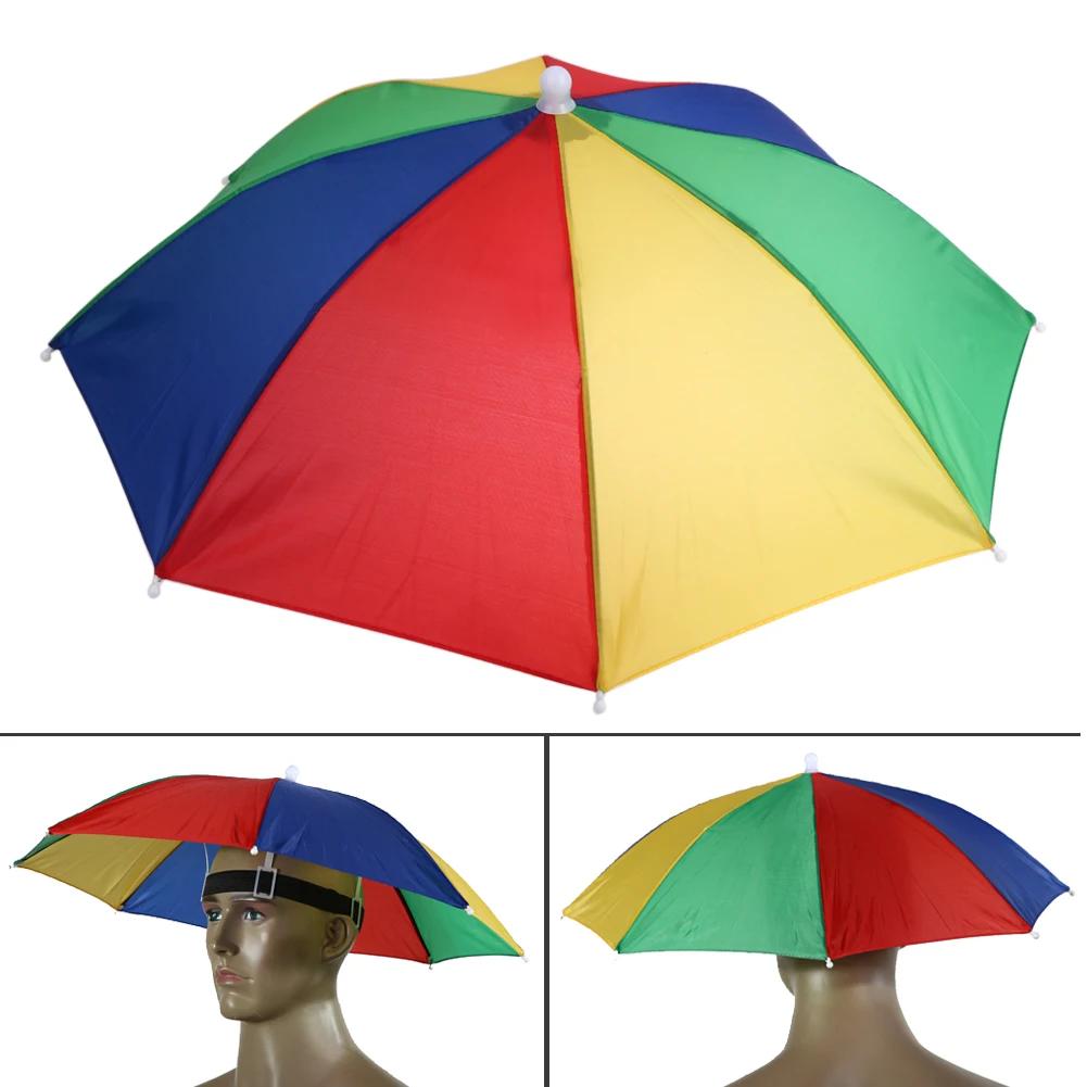 Foldable Umbrella Hat Outdoor Fishing Hats Sun Shade Headwear Anti-Rain Head-Mounted Hiking Camping Shade Umbrella Caps