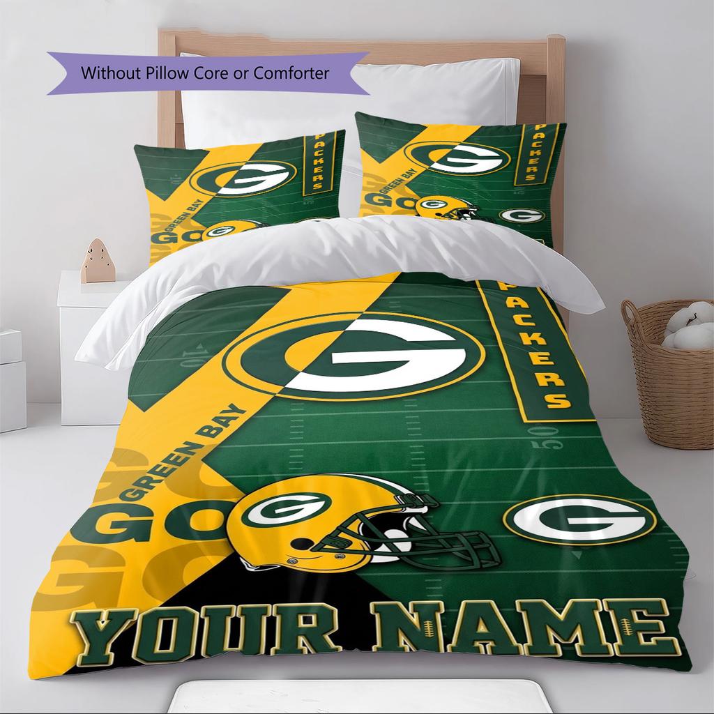 Name Custom Green Bay Packers Pattern Bedding Set Quilt Cover Pillowcase Home Decor Gift (1 * Duvet Cover + 2 * Pillowcase, Without Core)