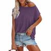 Sommer-T-Shirt für Damen, einfarbig, Tasche, trägerlos, Rundhalsausschnitt, kurze Ärmel