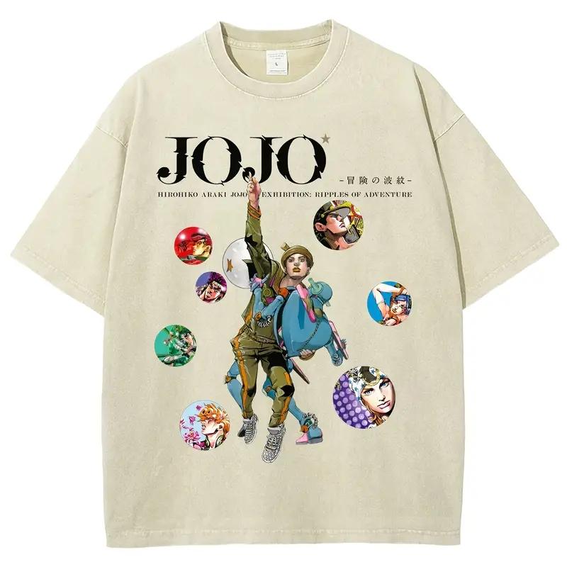 Anime JoJo's Bizarre Adventure Higashikata Josuke Graphic T Shirt Men Women Washed Cotton Tshirts Harajuku Unisex Loose T-shirt