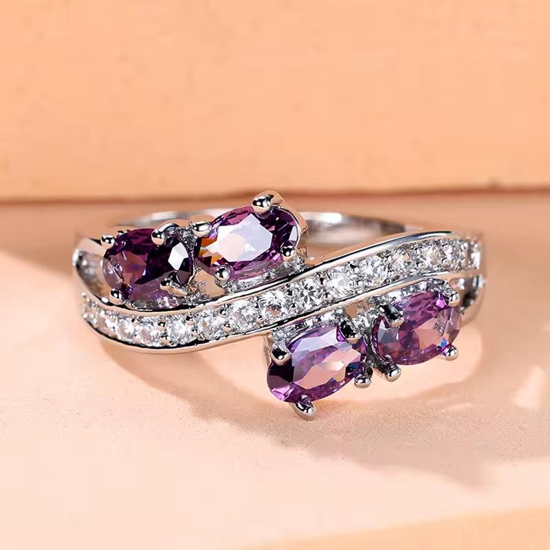 Silver Lilac Cubic Zirconia Ring Surgical Steel Size 23