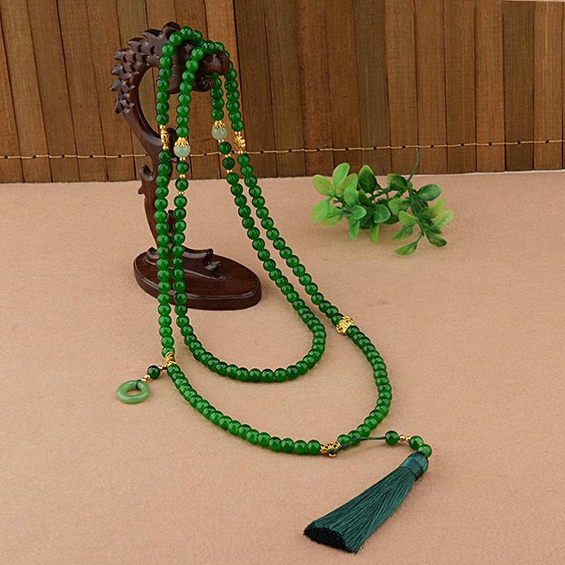 Retro Ethnic Style Necklace Chinese Style Beaded Tassel Choker Natural Stone Prayer Necklaces Women Cheongsam Necklace Jewelry