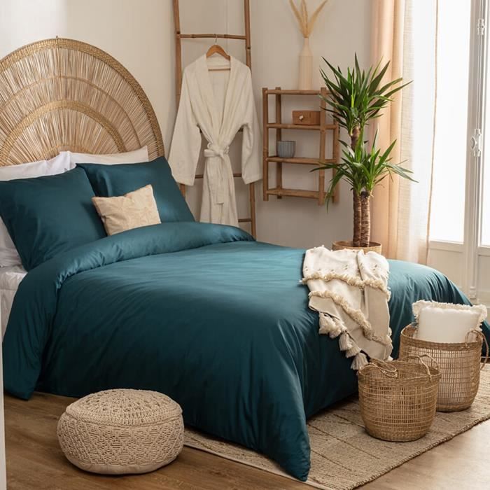 Housse de couette - Uni - Bleu - 220 x 240 cm - 100% Percale de coton - 2 taies incluses