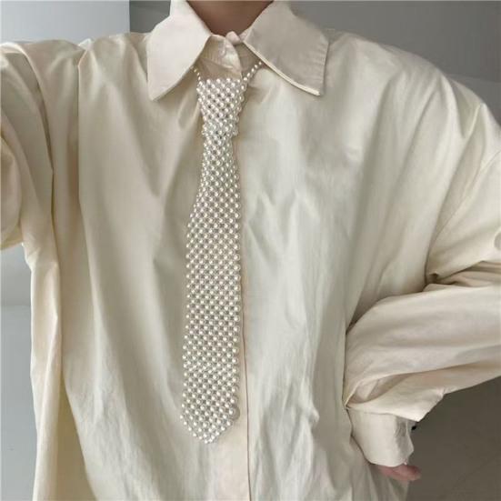 Women Necktie, Faux Pearls Wedding Guest Tie, Decorative Business Suit Tie, Outfit Accessory for Formal Events