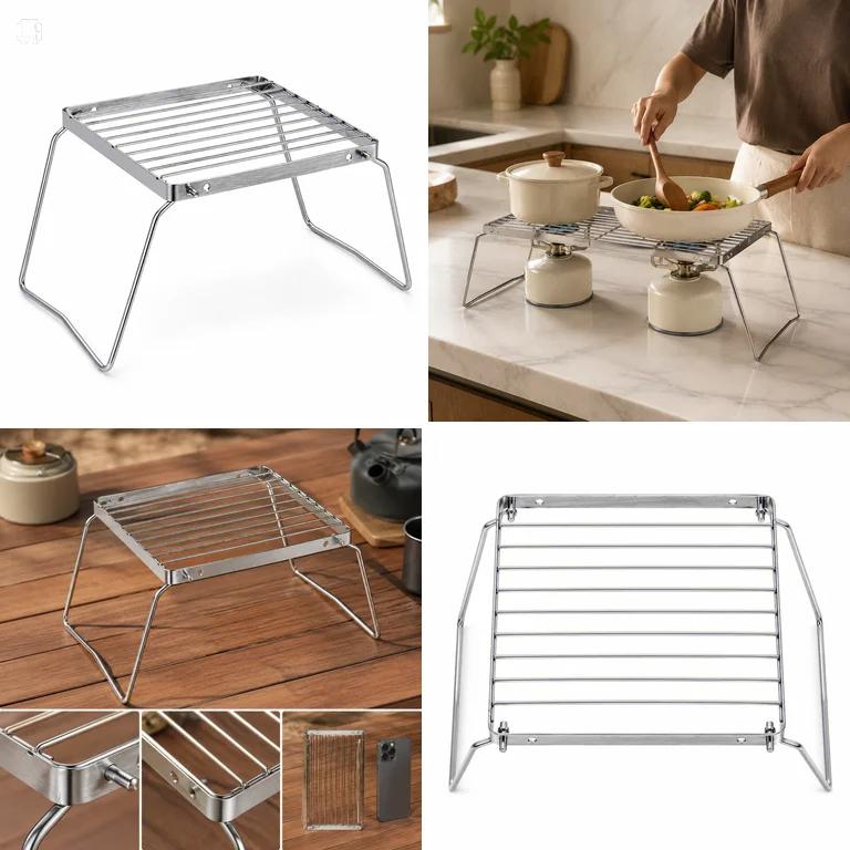 Outdoor Stainless Steel Stove Holder Camping Portable Folding Mini Barbecue Rack Set Pot Holder Baking Tray Holder