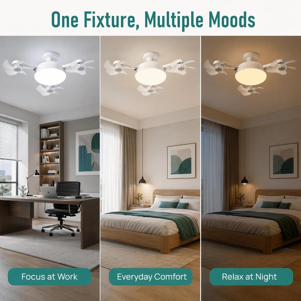 2-in-1 lamp fan light, spiral ceiling fan with controller (3 heads) | LED ceiling fan with foldable blades, 3 color temperatures, quiet breeze, 1 unit