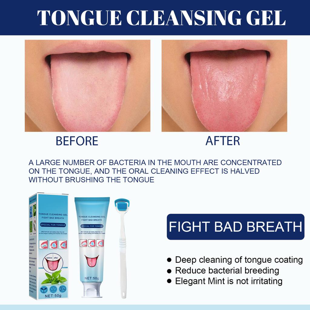 2pcs Clean Tongue Brush Set Bad Breath Remove Gentle Deep Cleaning Tongue Gel Brush Set