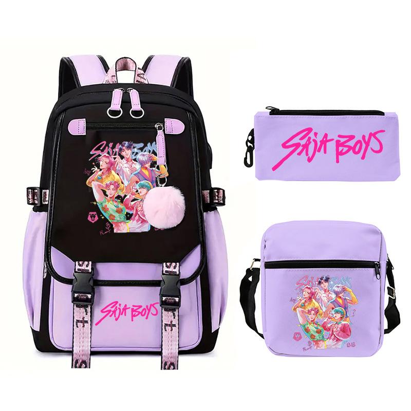 Animation Cartoon Peripheral Printing Trend Lightweight Shoulder Backpack, Primary And Secondary School Student Leisure Schoolbag Three-Piece Set
