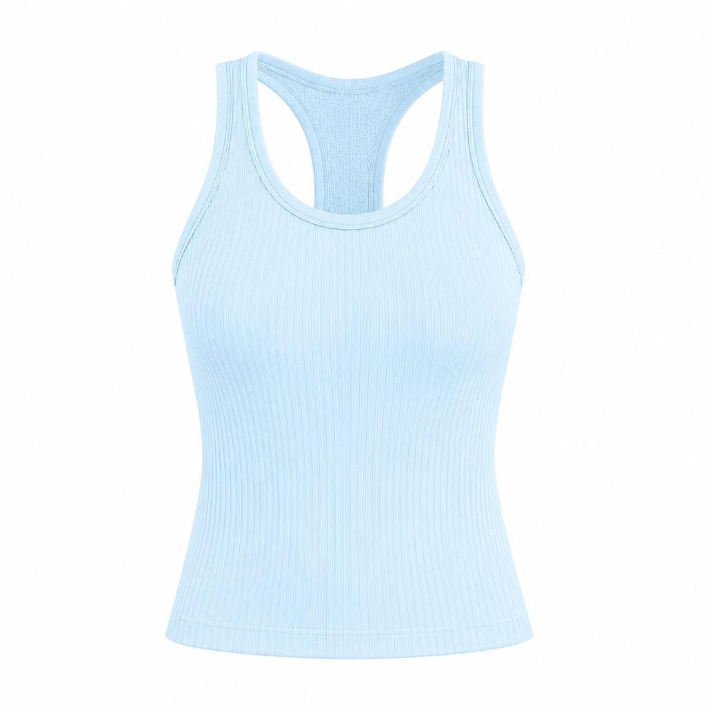 LU Women's American-Style Ribbed Yoga Tank Top with Bra Pads - New Summer Collection