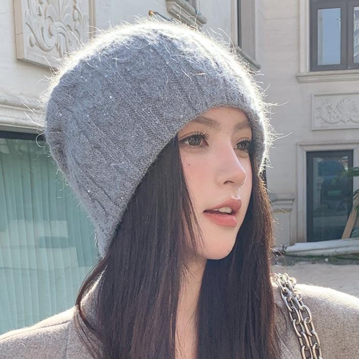 Knitted Hat Women's Autumn and Winter Elegant Stacking Wool Hat Cute Butterfly Ear Protector Headhat