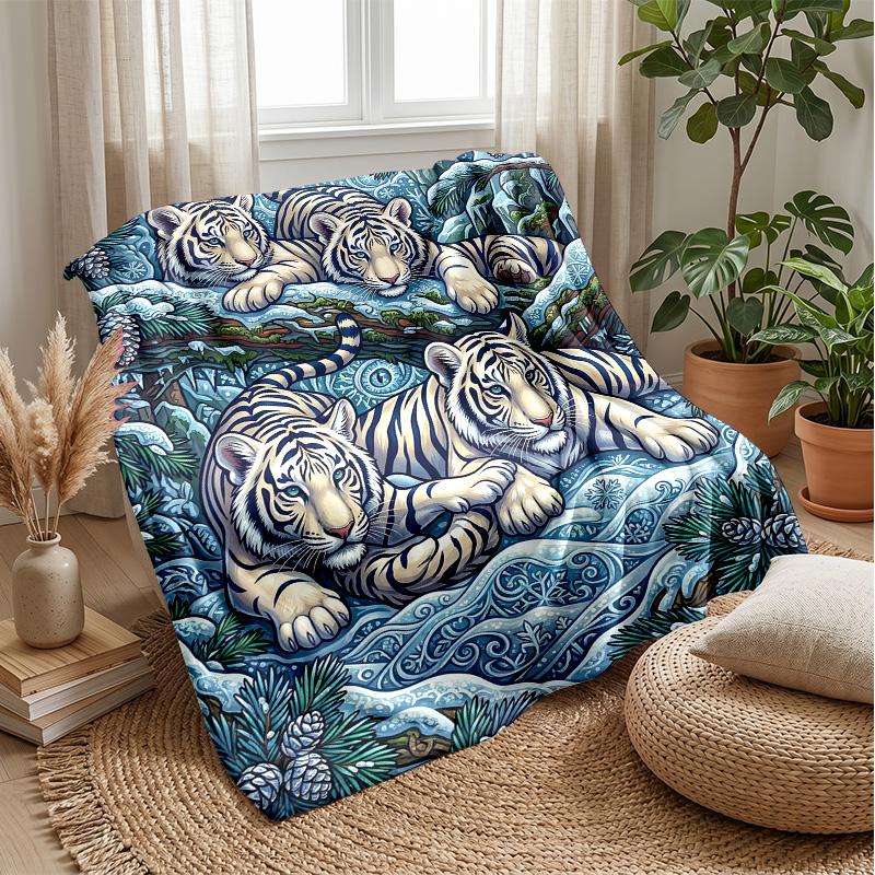 Winged Tiger Mandala Theme blanket Lightweight Warm Flannel Blanket Decorative Throw Blanket for Home Decoration