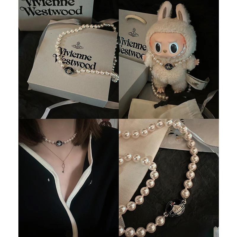 Saturn Pearl Necklace With Cz Microinlay Ushaped Pendant For Elegant Women