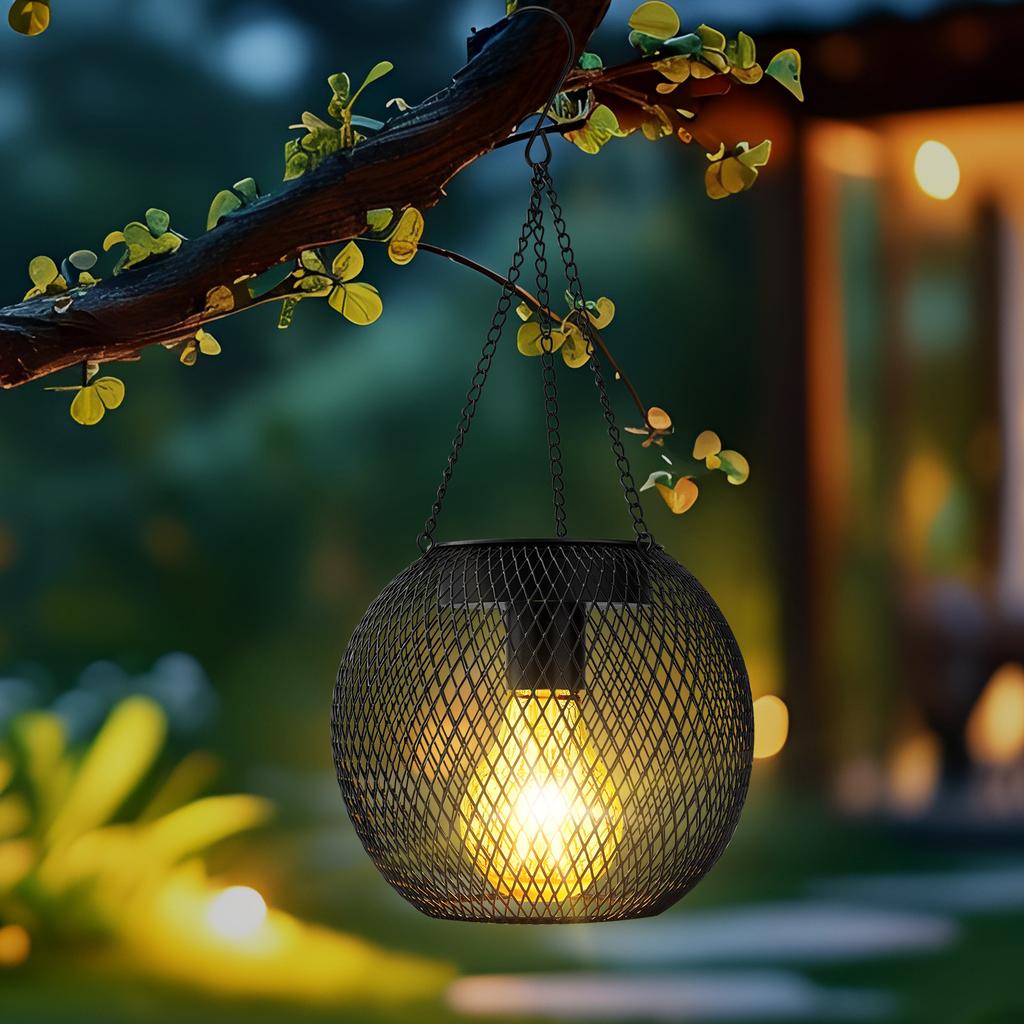 JYL TS/014,Solar Chinese Style Rattan Vintage Lantern Hanging Pendant Light for Outdoor Garden Balcony Decor