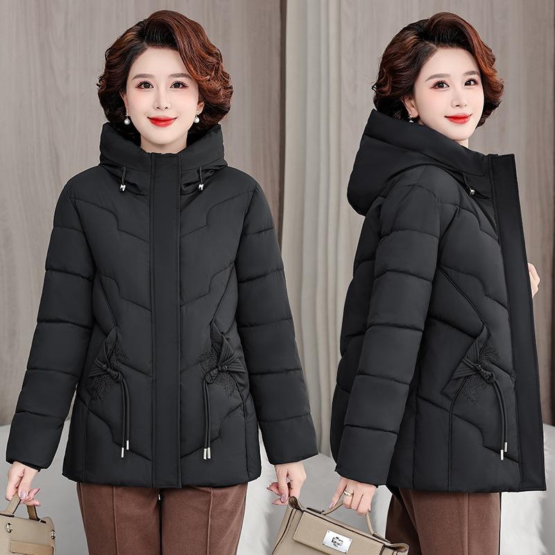 2025 Winter New Plus-size Women's Cotton Jacket High-end Embroidered Short Hooded Cotton Jacket