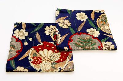 Set of 2 Japanese Brocade Kimono Coasters (Aoi)