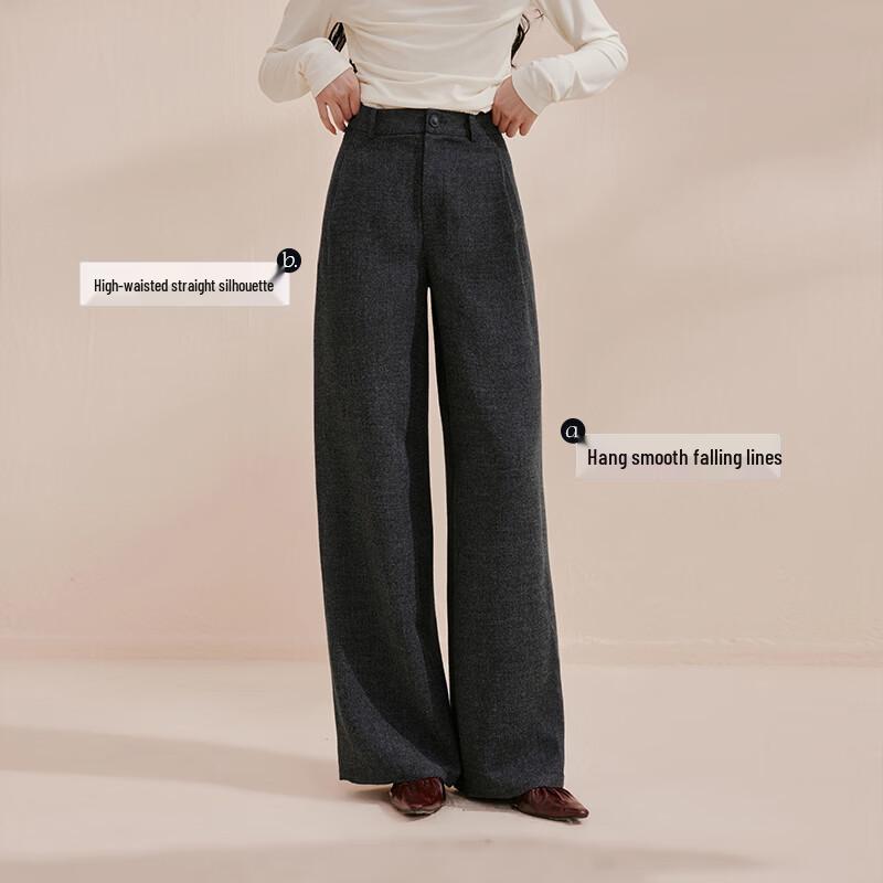 Women's High-Waist Wool Blend Wide-Leg Trousers