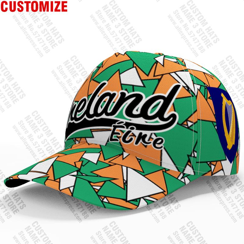 Ireland Baseball Cap Free 3D Custom Made Name Team Logo Ie Fishing Hat Irl Country Travel Irish Nation Eire Flag Eirinn Headgear Adjustable