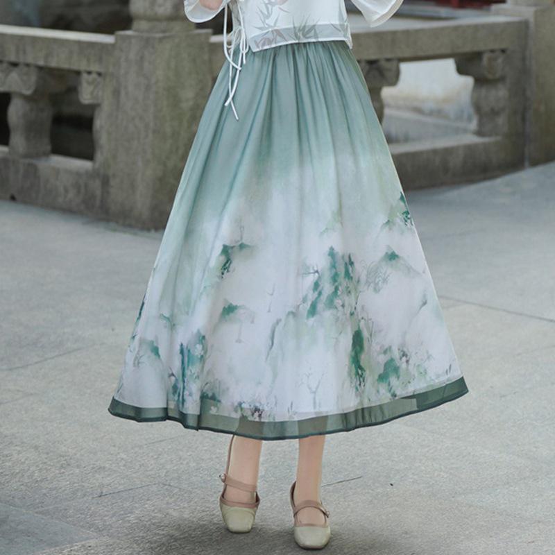 Chinese Style Retro Stand Collar Print Tang Suit Hanfu Cheongsam Top & Tea Suit Set