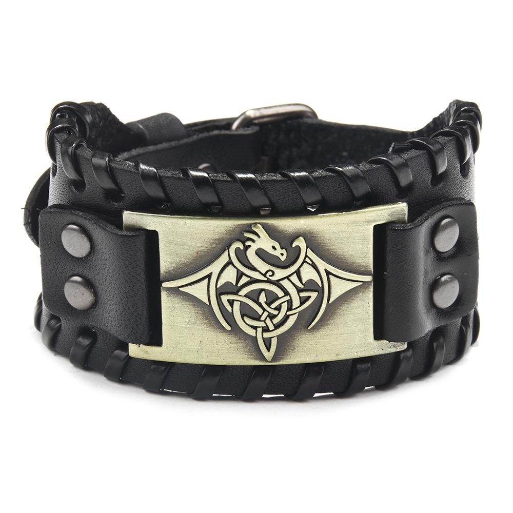 Mittelalterliches Retro Drachen Totem Lederarmband: Handgefertigtes Legierungs-Rindsleder-Armband