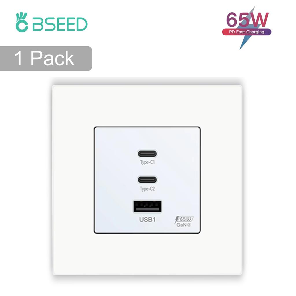 BSEED EU Wall Power Socket With Dual Type-c USB 65W Fast Ports For Phone Laptop Charging Matte Plastic Frame 1/2/3/4Pack
