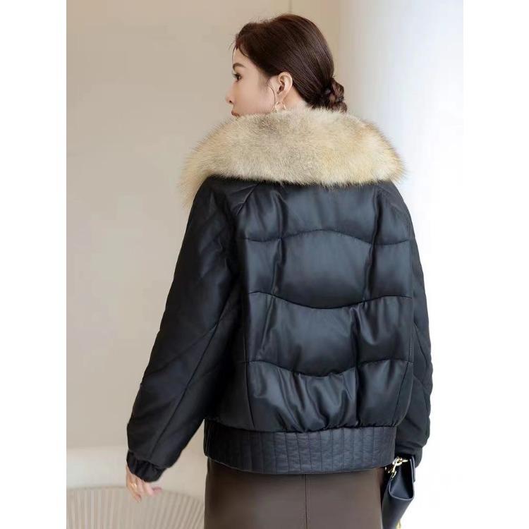 Winter Short Warm Windproof Leather Jacket with Fur Collar
