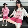 Girls' Summer Casual Set New Korean Style Fashionable Loose Girls' Summer Short Sleeved Shorts Set