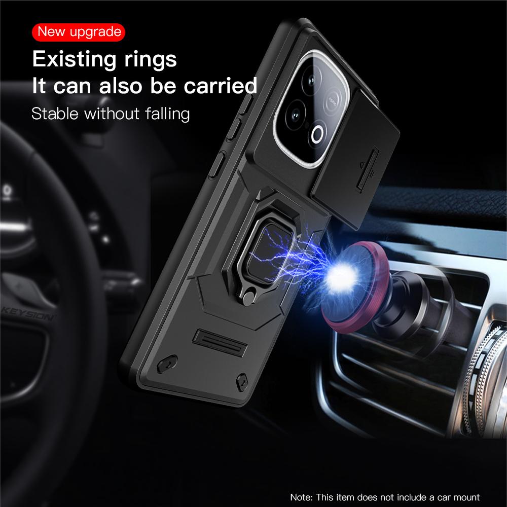 KEYSION Shockproof Armor Case for for IQOO Z10 Turbo Pro 5G Slide Camera Protection Ring Stand Phone Cover for IQOO Z10 Turbo 5G