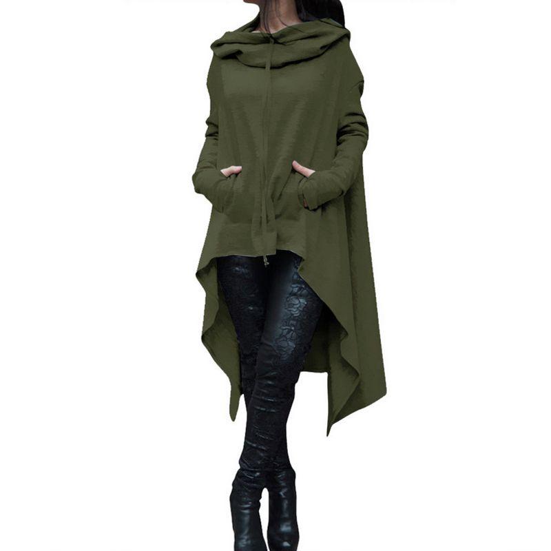 

S5xl Fashion Womens New Plus Solid Color Long Hooded Sweater Sports Jacket ArmyGreen,XL
