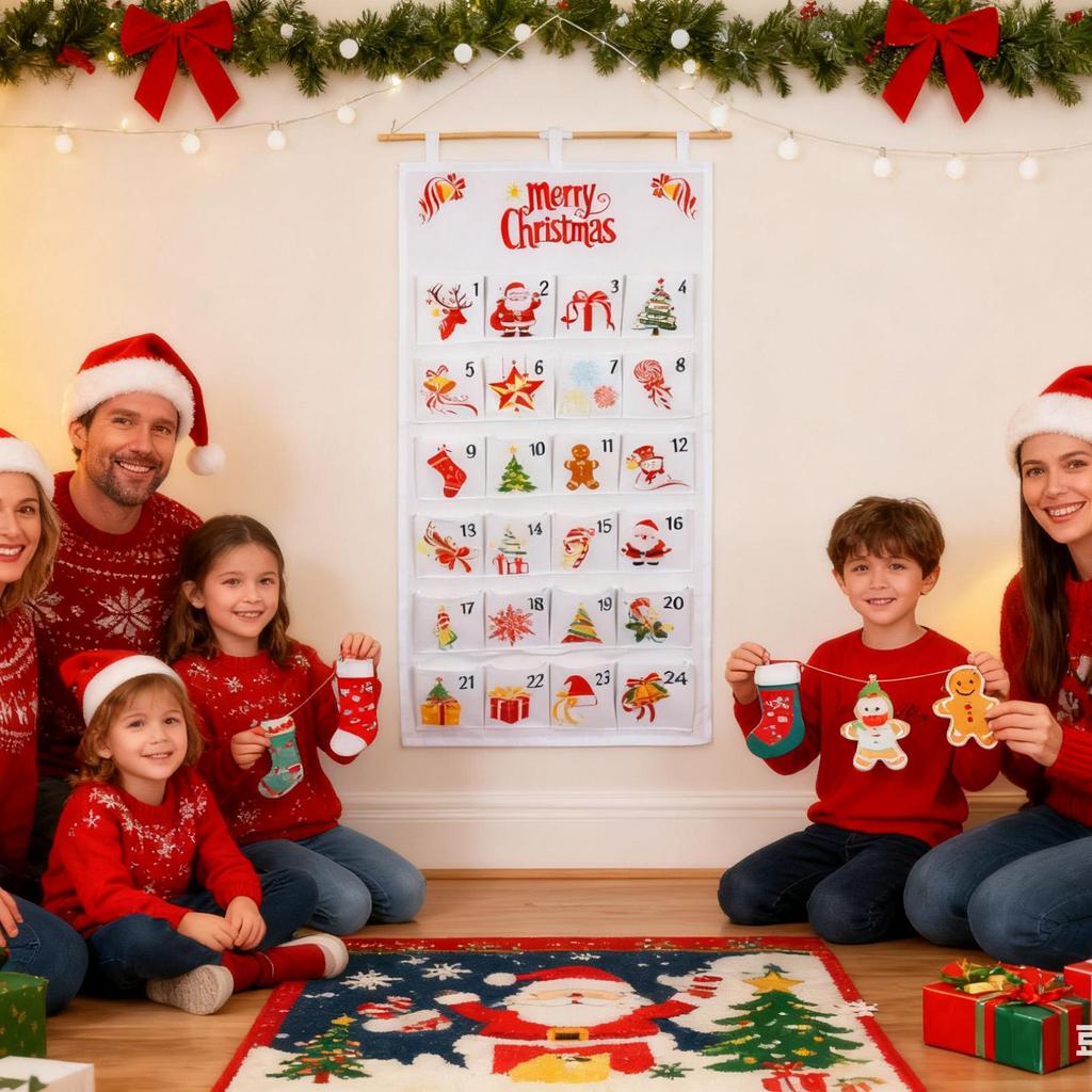 Hangable Fabric Advent Calendar with 24 Pockets - 24 Day Christmas Countdown Bag for Candy Chocolate for Classroom