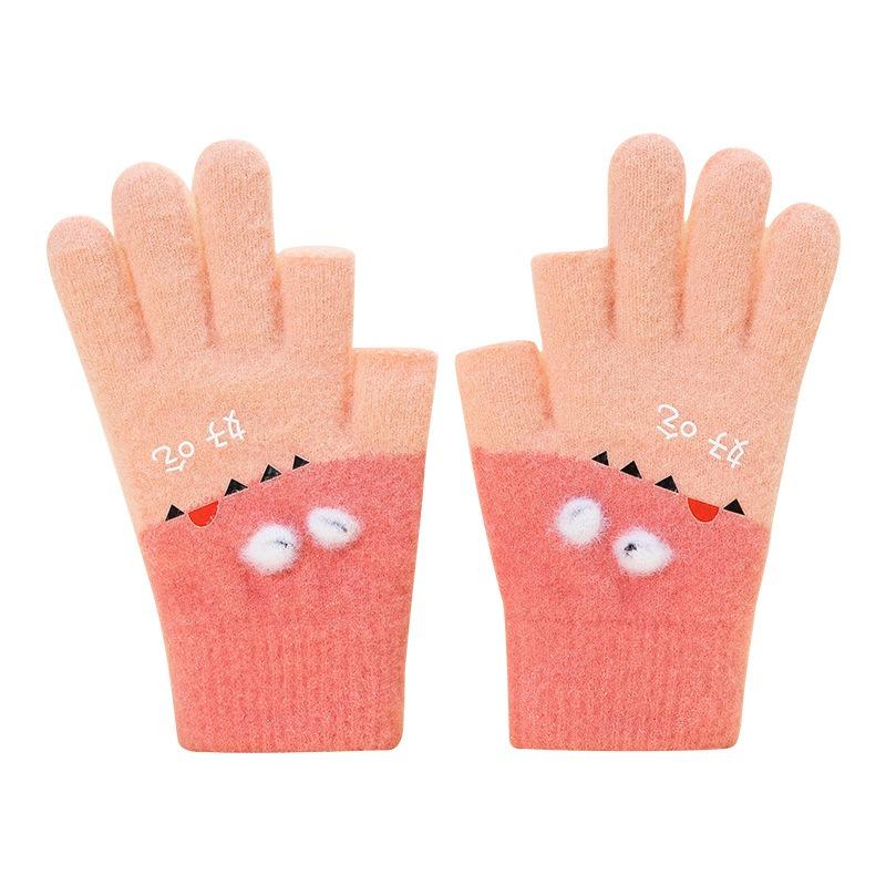 Elementary school students write missing two fingers, divided fingers, knitted velvet antifreeze hand thickened warm boys and children's gloves -