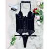Cross-border Burgundy Satin Underwired Corset Garter Belt Lingerie Set for Women