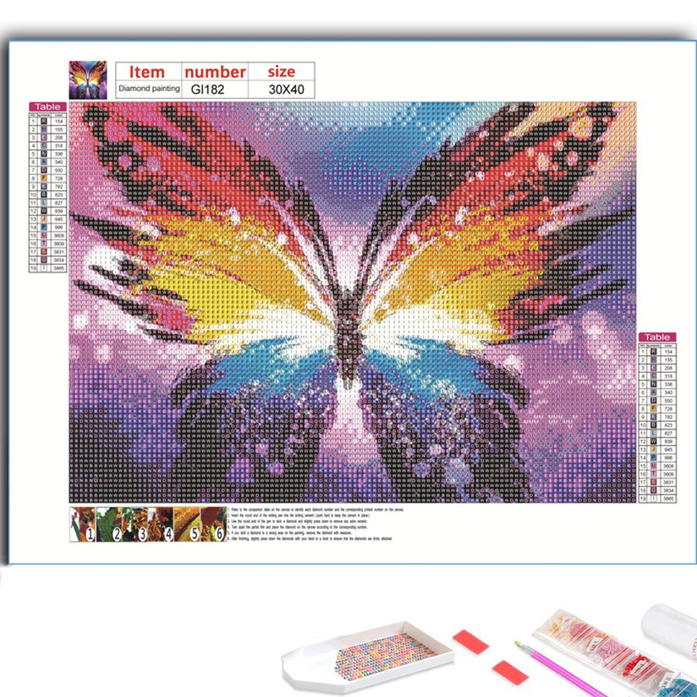 5D-Diamantgemälde zum Selbermachen, schöne bunte Schmetterlinge, Kreuzstich-Set, volle Diamant-Stickerei, Mosaikkunst, Bild von Strasssteinen, Dekor, Geschenk