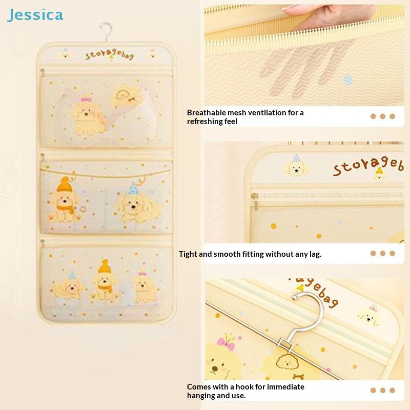Cute Dog Print Closet Organizer - Hanging Mesh Bag With Zipper Pockets For Socks Bras