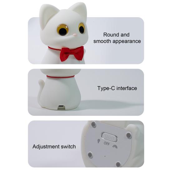 Silicone Night Light Soft Glow Dimmable Touch Control Cute Cat Shape USB Rechargeable Nursing Light LED Night Lamp