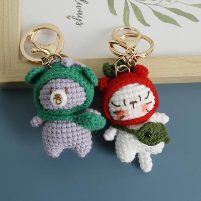 Mini Animal Doll Series Crochet Keychain Funny Capybara Knitted Doll Keychain Cute Kitten And Bear Design Couple Keychain Custom