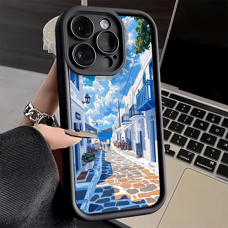 Phone Case for iPhone 17 Air 16E 15 16 Pro Max Santorini Greece Summer Cover 14 Plus 13 12 Mini Soft Shell Silicone Fundas