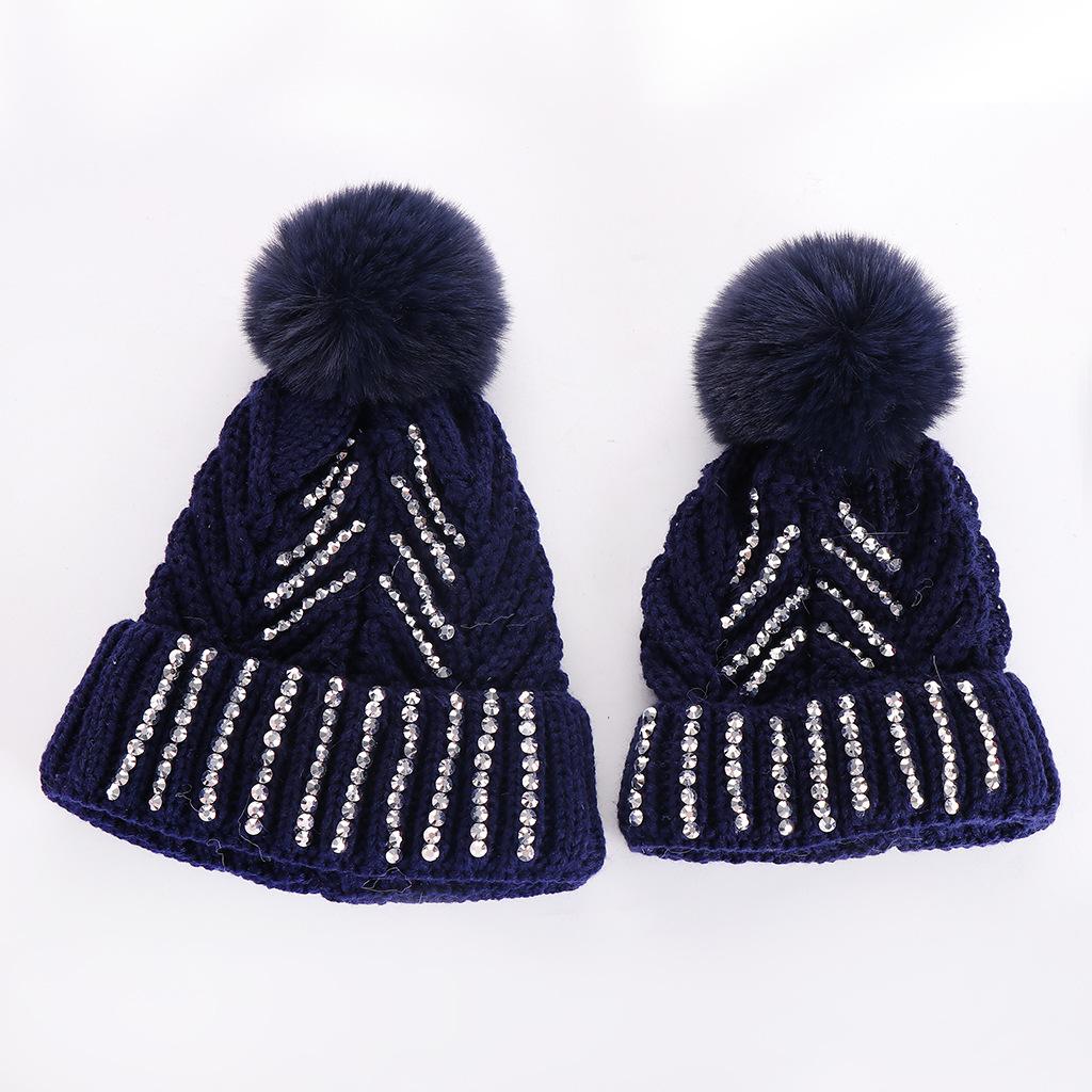 Multi Color Rhinestone Parent Child Knit Hat For Mom And Baby
