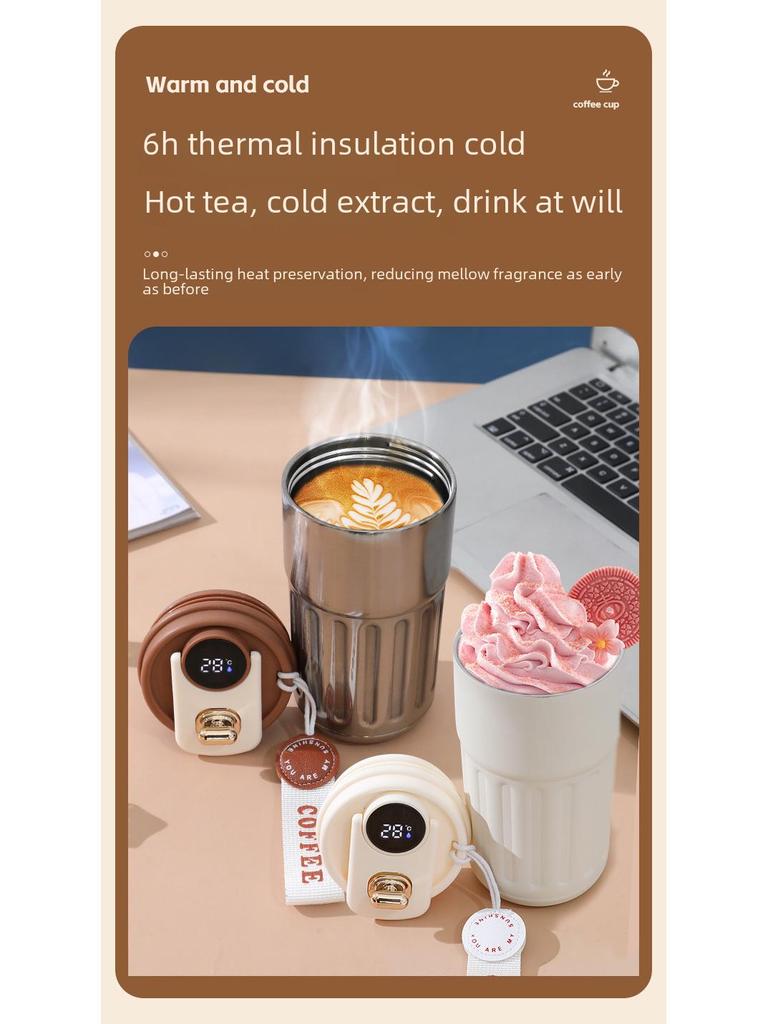 Portable Cute Thermos Cup with Smart Temperature Display – 316 Stainless Steel Travel Mug with Carrying Rope