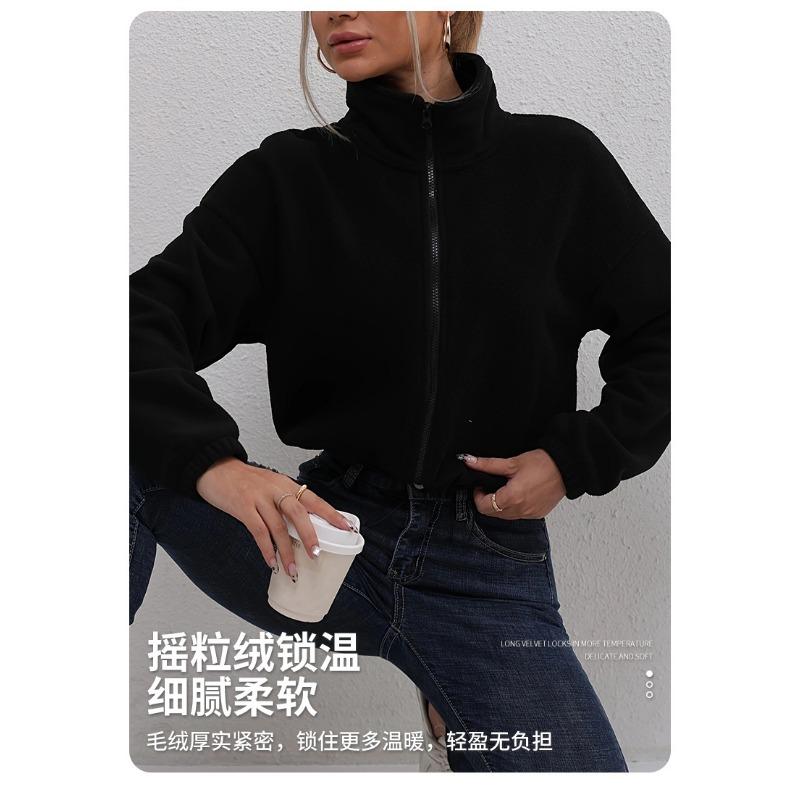 Women S Fleece Jacket Thick Warm Loose Stand Collar Zip Up Long Sleeve Autumn Winter