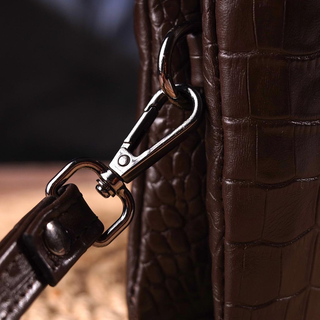 Interesting Clutch for Men Made of Genuine Textured Leather with Crocodile Embossing CANPELLINI 21554 Brown