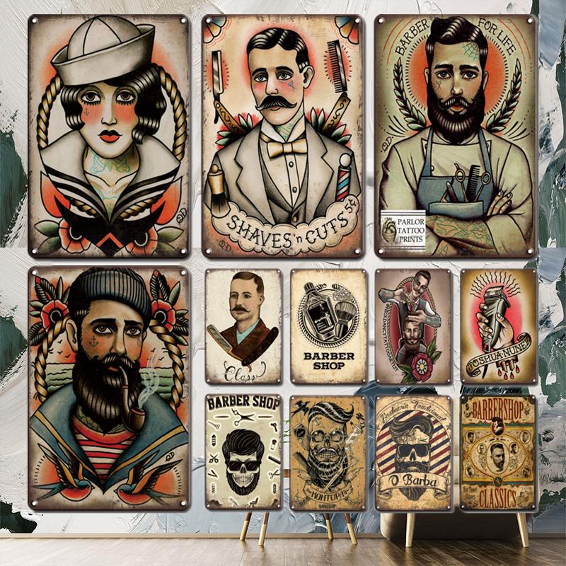 

Винтажный художественный постер для парикмахерской, металлическая пластина, жестяная вывеска, ретро-парикмахерский декор, налет в стиле шебби-шик, мужское украшение для пещеры, клуба, аксессуары