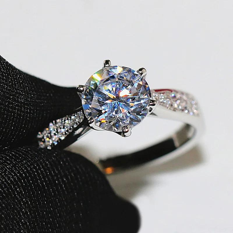 Classic Female Rings 925 Silver 6 Claws Moissanite Rings for Women Promise Love Zircon Engagement Wedding Jewelry Gift